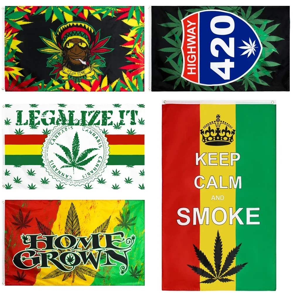 90x150cm Highway 420 Weed Somewhere Keep Calm and Indians Egalize Home Crown Smoke  Reggae Flag For Bar Party Music Festival Tat