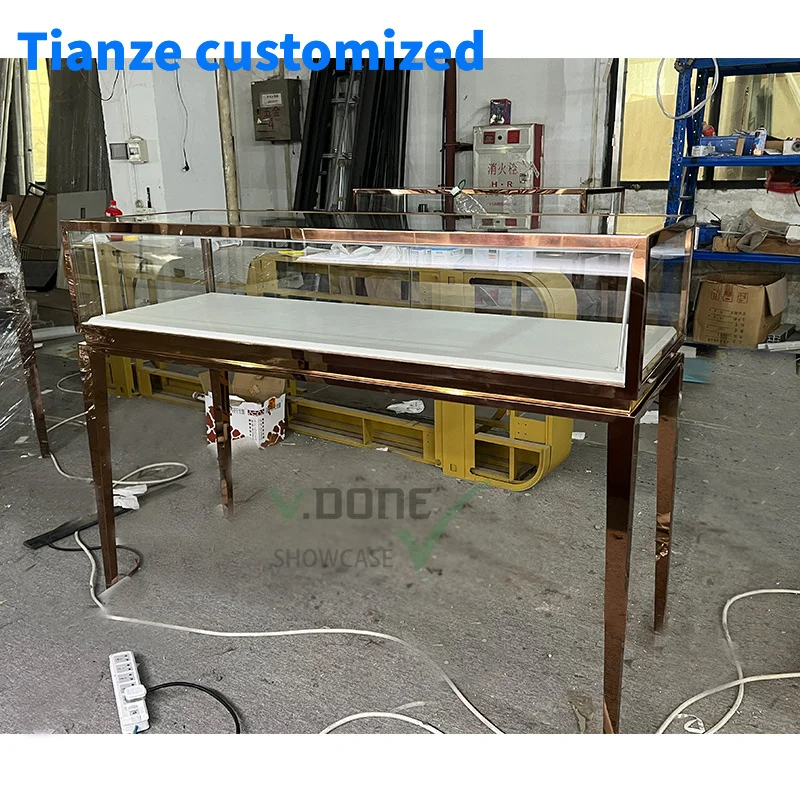 

[Customized]jewelry shop stainless steel electroplated showcase cabinet luxury jewellery store display furniture interior design