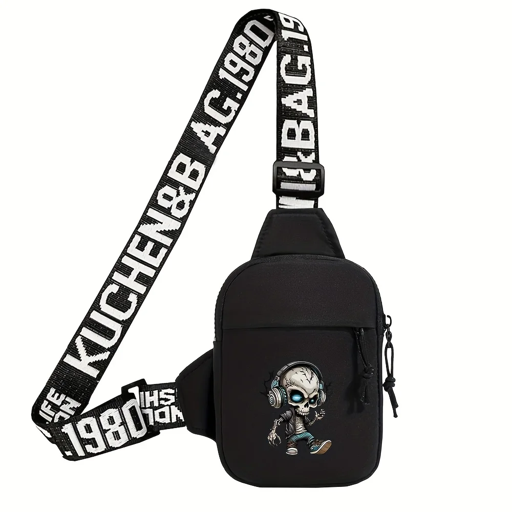 

Модная, модная, универсальная нагрудная сумка, наушники, скелет, универсальная, многофункциональная сумка через плечо с принтом для телефона