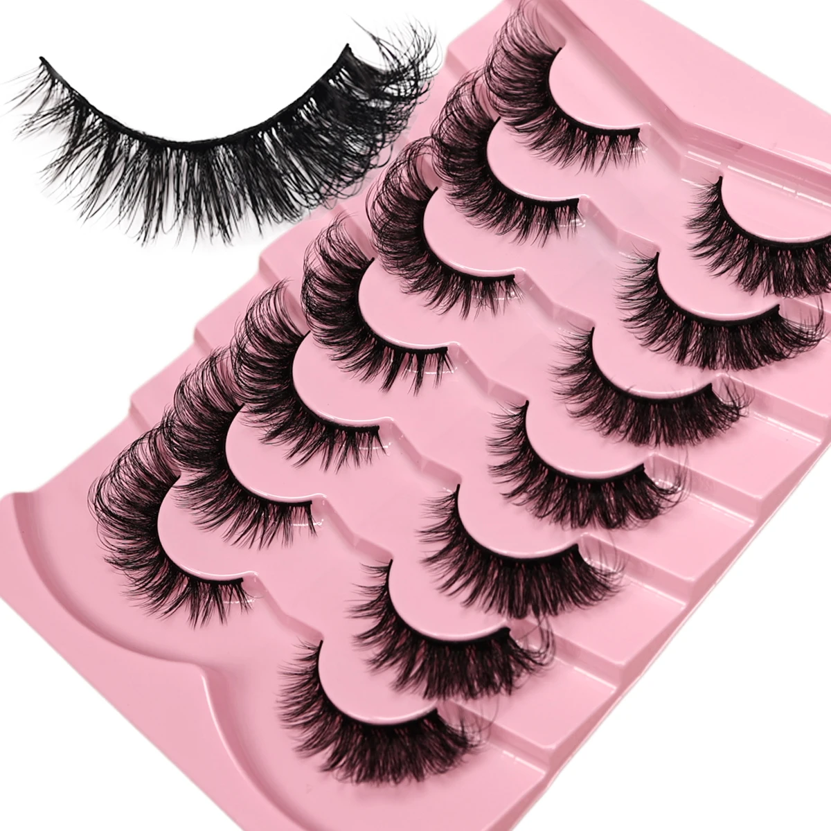 Flauschige Fox-Eye-Streifen-Wimpern, 7 Paar, Kunstnerz-Wimpern, 3D, dick, natürlich, dramatisch, wiederverwendbar, Augen-Make-up – Detail 3