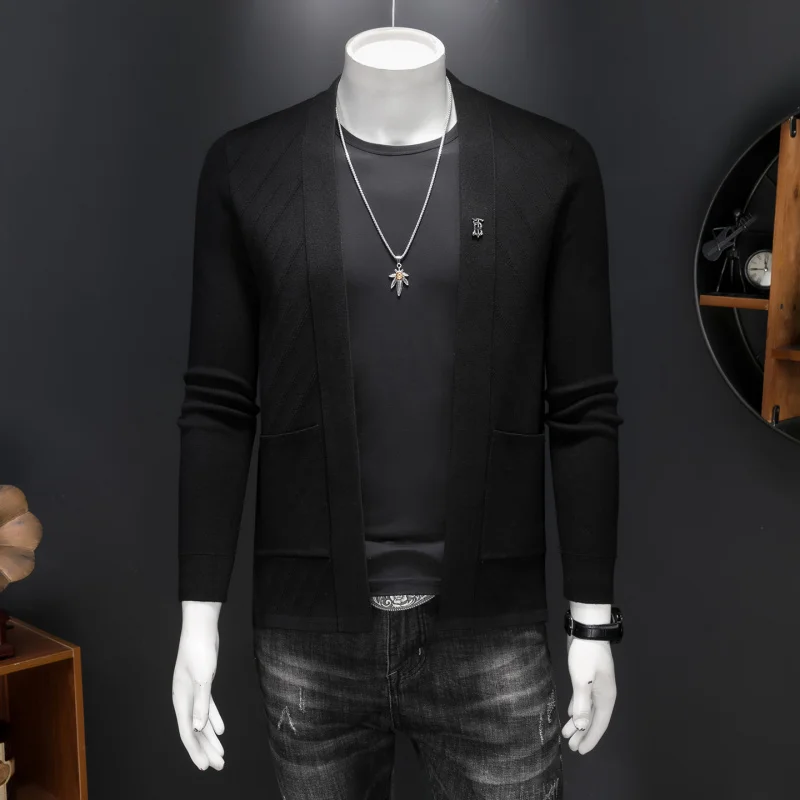 

Модный мужской шерстяной вязаный кардиган с длинными рукавами, зимняя верхняя одежда, удобный, дышащий, антистатический, повседневный