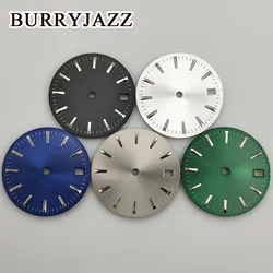 BURRYJAZZ 28.5mm No Logo NH35 Watch Dials Black Blue White Silver Dial Green Luminous Fit 3 O'clock 3.8 O'clock Case Crown