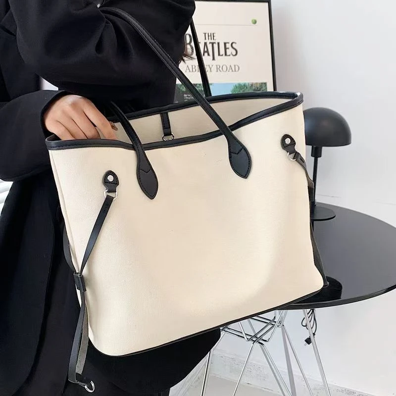 2024 New Japanese Korean Version of Large Capacity Underarm Ladies Commuter Tote All-in-one Single Shoulder Carrying Canvas Bag