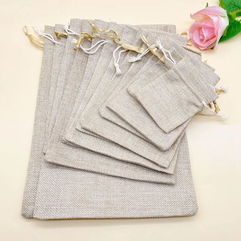 100pcs Jute Gift Bags Burlap Linen Sack Small Jute Bag for Women Christmas Webbing Gift Bag Drawstring Storage Packaging Pouches