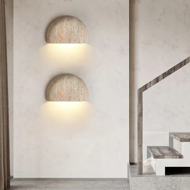 

Designer's Creative Semi-circular Natural Stone LED Wall Lamp Living Room Bedroom Staircase Atmosphere Light Home Lighting Decor