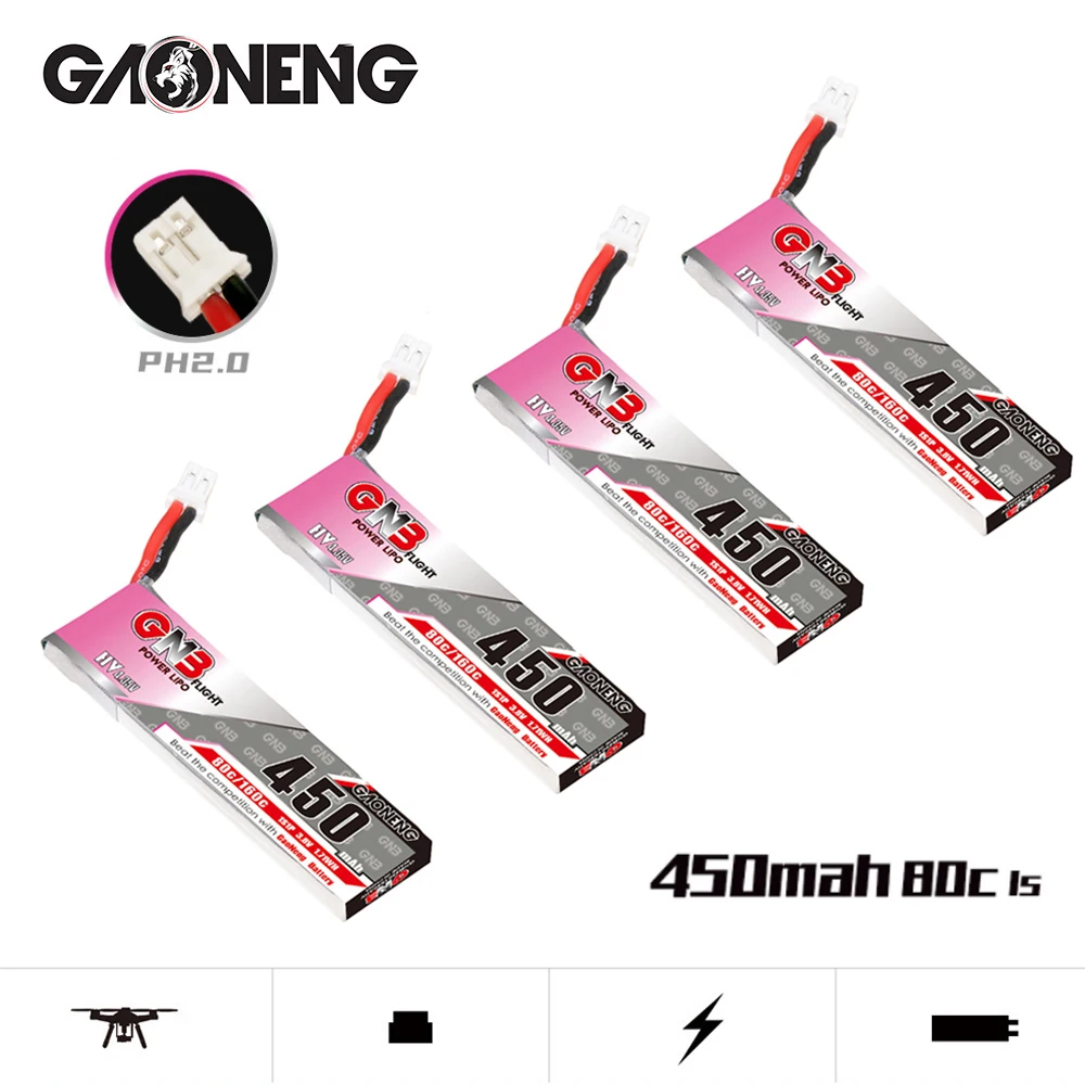 4Pcs GNB HV 1S 3.8V 450mAh 80C/160C LiPo Battery For Racing Drone FPV Tinyhawk Quadcopter Helicopter Model Parts 3.8V Battery