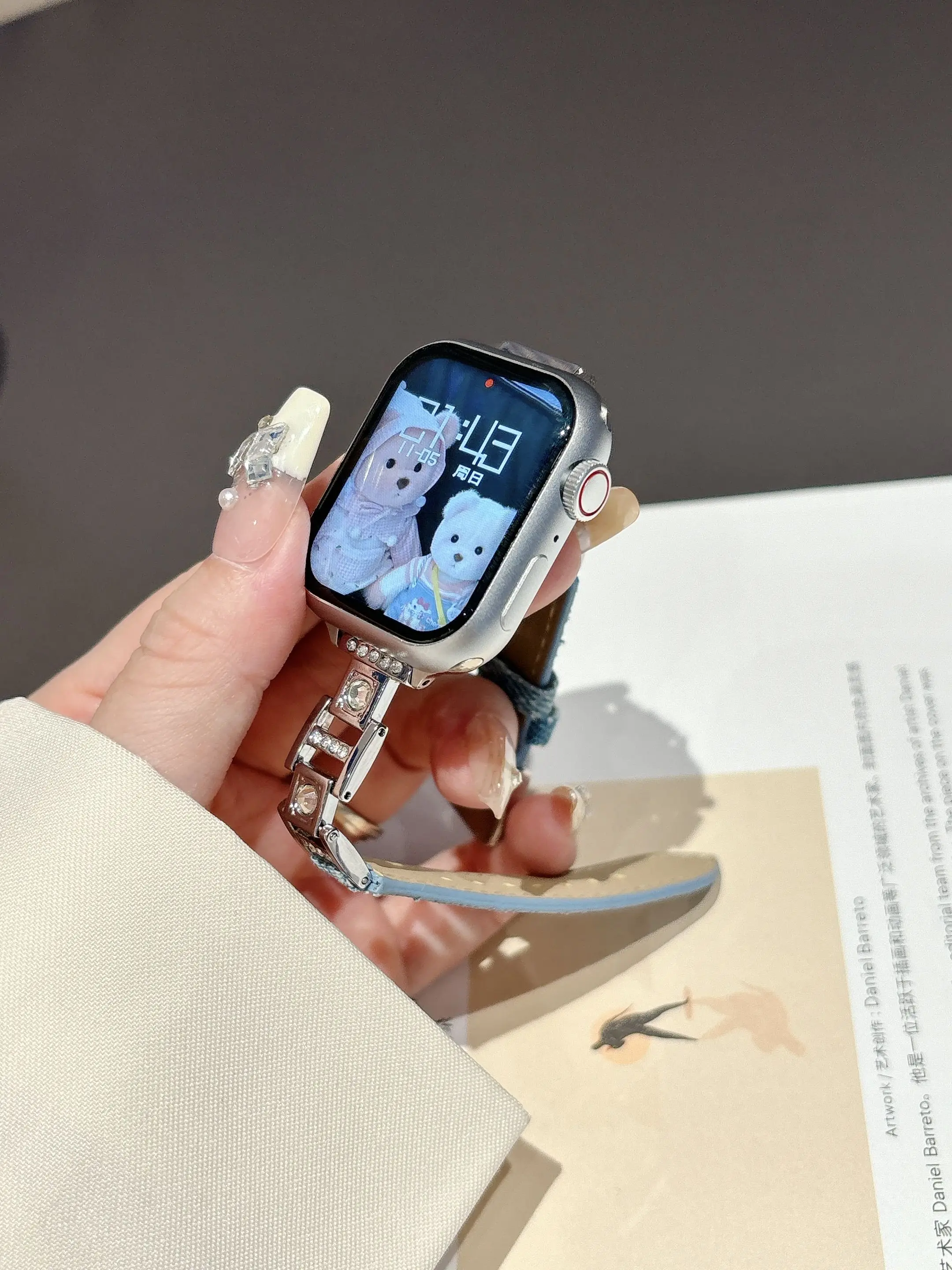 Pulsera de metal Haoshi con empalme de vaquero, compatible con correa iWatch de 38 mm, 40 mm, 41 mm, 42 mm, 44 mm, 45 mm y 49 mm, correa hecha a mano de moda