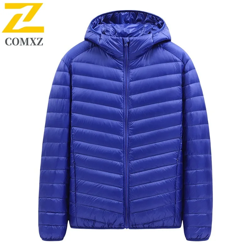 

COMXZ Men's Winter Jacket Short Trendy Lightweight Casual Street Puffer Jacket Travel Versatile Solid Color Hooded Down Jackets