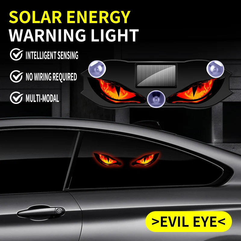 Wireless Solar Evil Eye LED Car Safety Warning Light, Intelligent Light Sensor Anti-Collision Flashing Lamp With Suction Cups