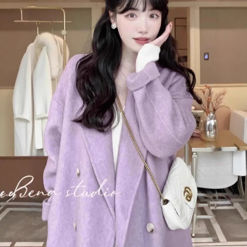 2026 Autumn and Winter New Double-sided Woolen Coat Women's Medium and Long Loose Korean Version Woolen Coat