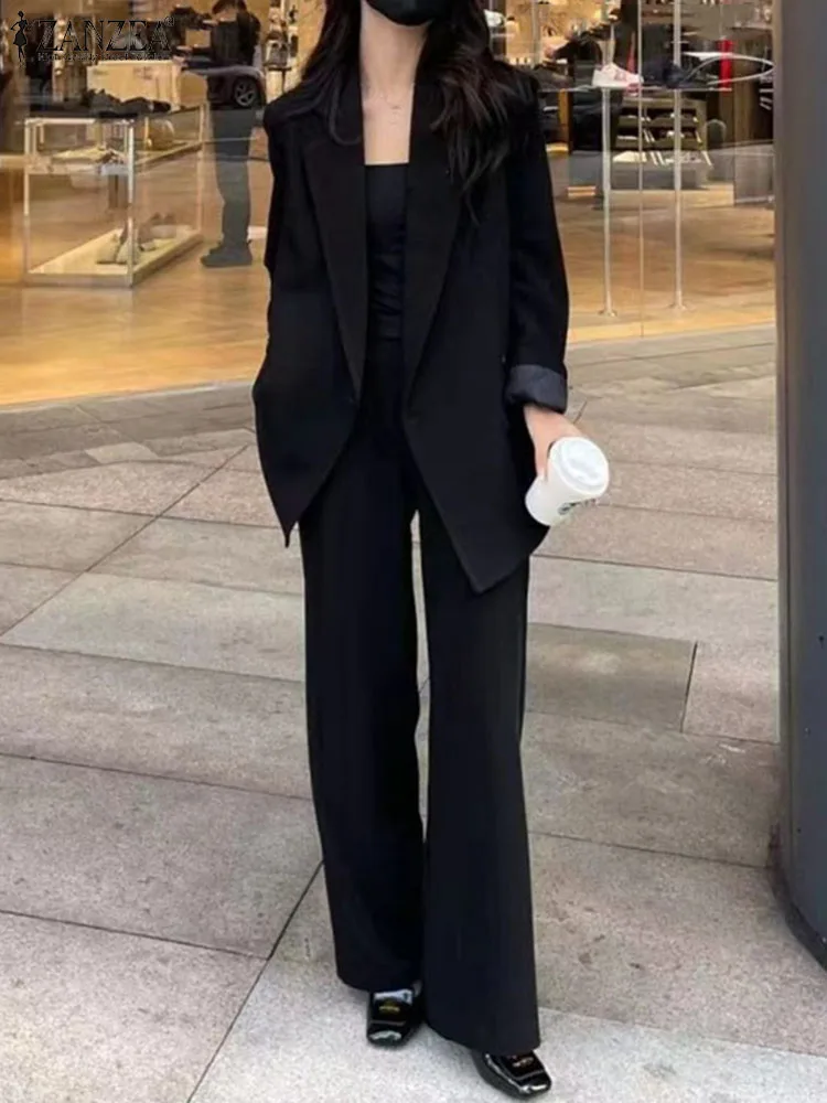 Women Long Sleeve Jackets & High Waist Long Pants Sets ZANZEA Office Lady Blazer Suits 2023 Autumn Korean Fashion 2 Pieces Sets