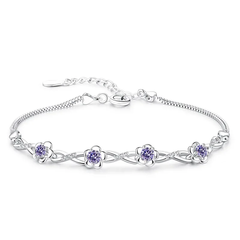 Zhubobo neue 925 Silber Armband Zirkon Kristall Pfirsich blüte Blume Silber Armband für Frau Charme Schmuck Geschenk