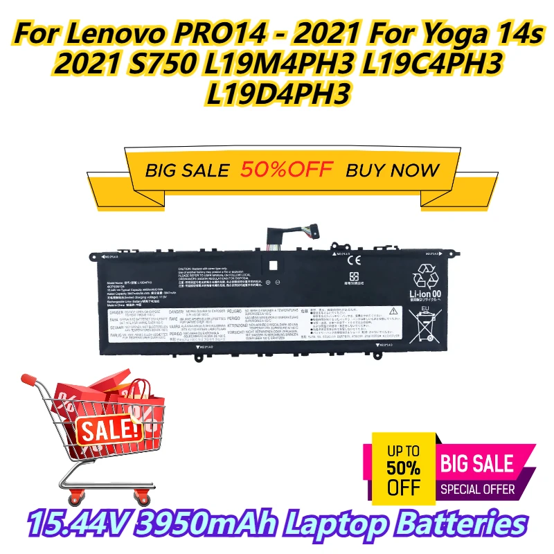 

15.44V 3950mAh Laptop Batteries For Lenovo PRO14 - 2021 For Yoga 14s 2021 S750 L19M4PH3 L19C4PH3 L19D4PH3