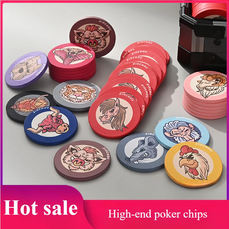 25 Pcs Poker Ceramic Chips No Face Value 12 Zodiac Chips 43mm Large High-end Poker Chips Poker Accessories