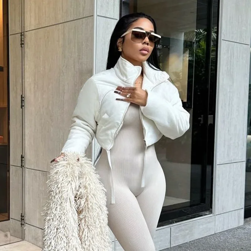 EOENKKY Chaqueta corta acolchada de algodón para invierno, abrigos 2025, ropa de calle Y2K para mujer, ropa de otoño, chaquetas cortas sexis elegantes con burbujas