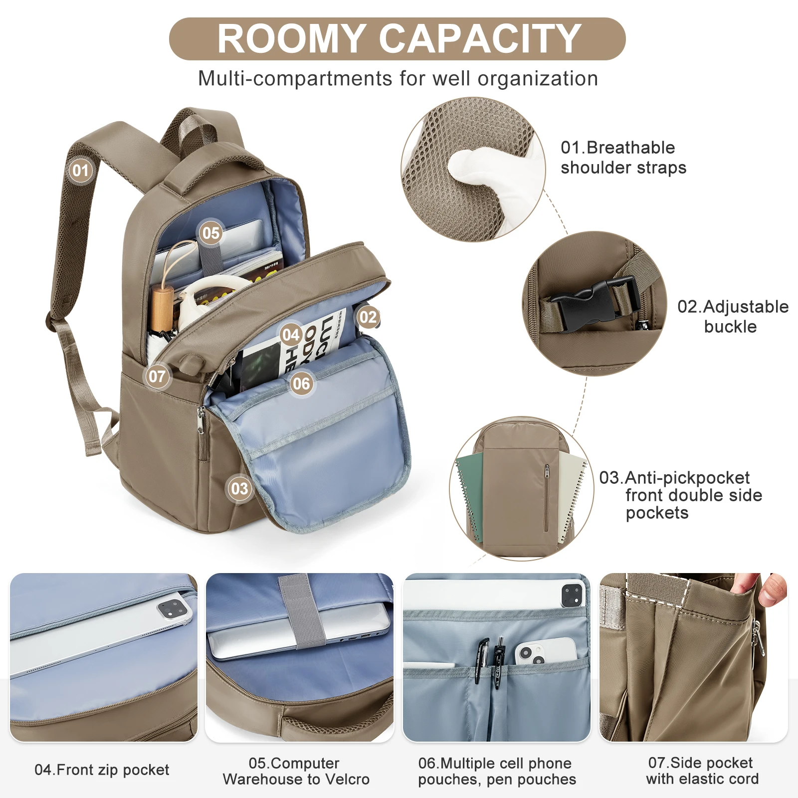 Fashion Backpack for Women Casual Backpack, Multi-functional Elegant Travel Bag College Bookbag, Anti-Theft Laptop Backpack