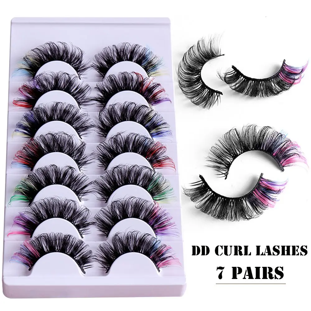 7Pairs Handmade Individual Eyelashes Dramatic Fluffy 8D Mink Lashes False Eyelahes Mixed 7 Color DD Curl