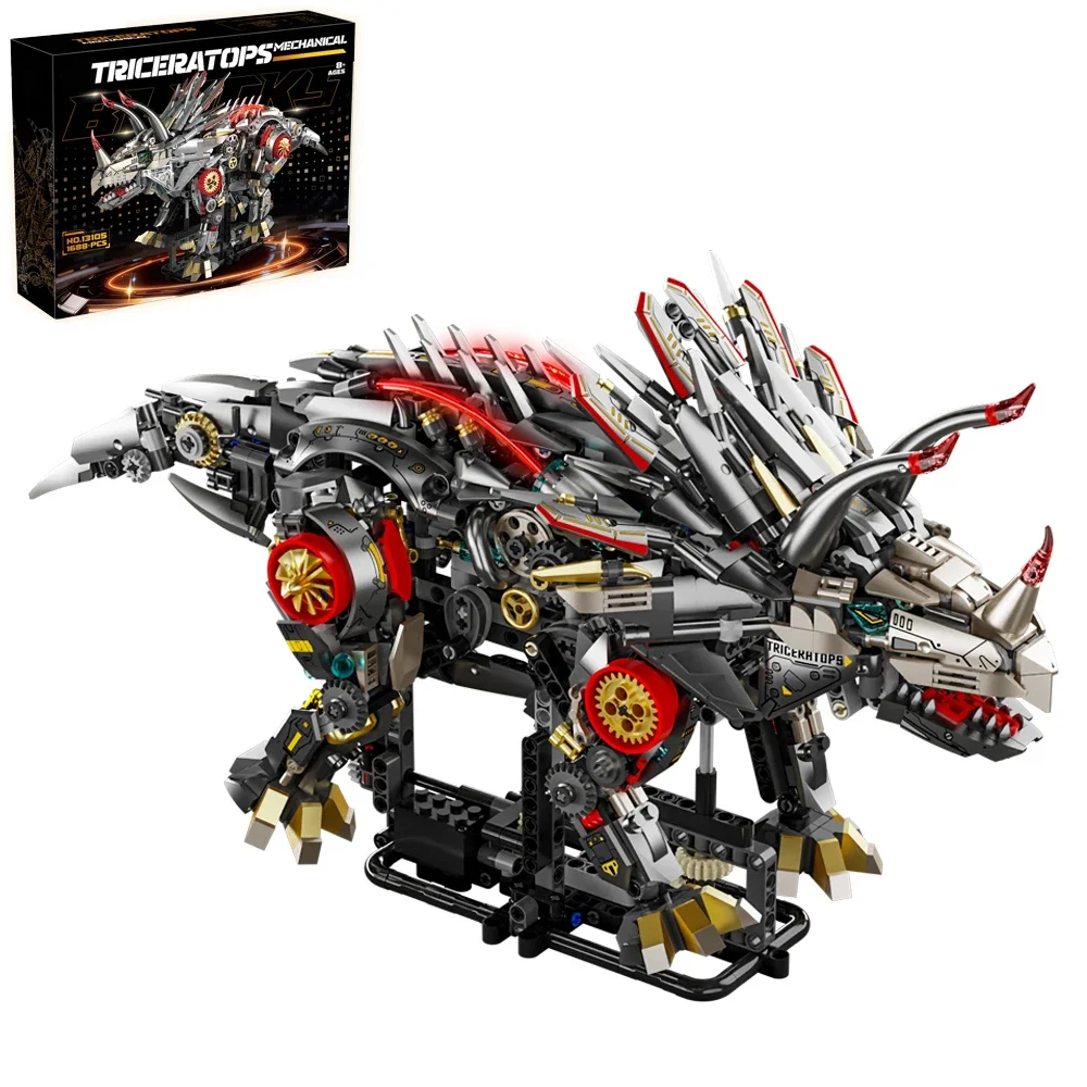 FUNXINEE Technische Jurassic Dinosaur Mechanische Triceratops Bouwstenen MOC Dierenkoppeling Speelgoed STEM Model Verjaardagscadeau