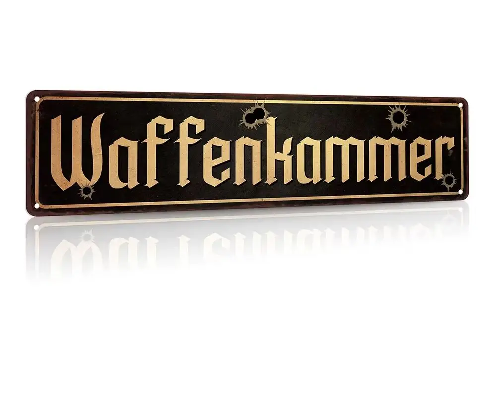 Señal de carretera de Metal Vintage alemana plana 2D, Waffenkammer, decoración de señal para el hogar, granja, garaje, hombre, cueva, sala de herramientas, 1 ud.