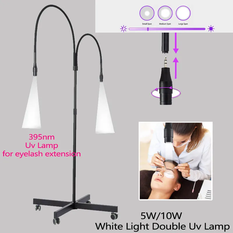 더블 화이트 LED 속눈썹 라이트 램프 5W 10W 더블 화이트 LED 라이트 플로어 램프, 395nm 플로어 LED 램프 속눈썹 연장 도구용