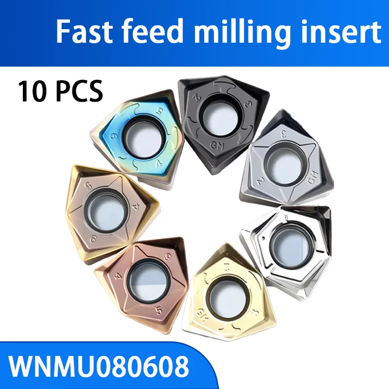 10 PCS fast feed heavy cutting milling insert WNMU080608 double-sided hexagonal 90 degree right angle carbide WNMU060408