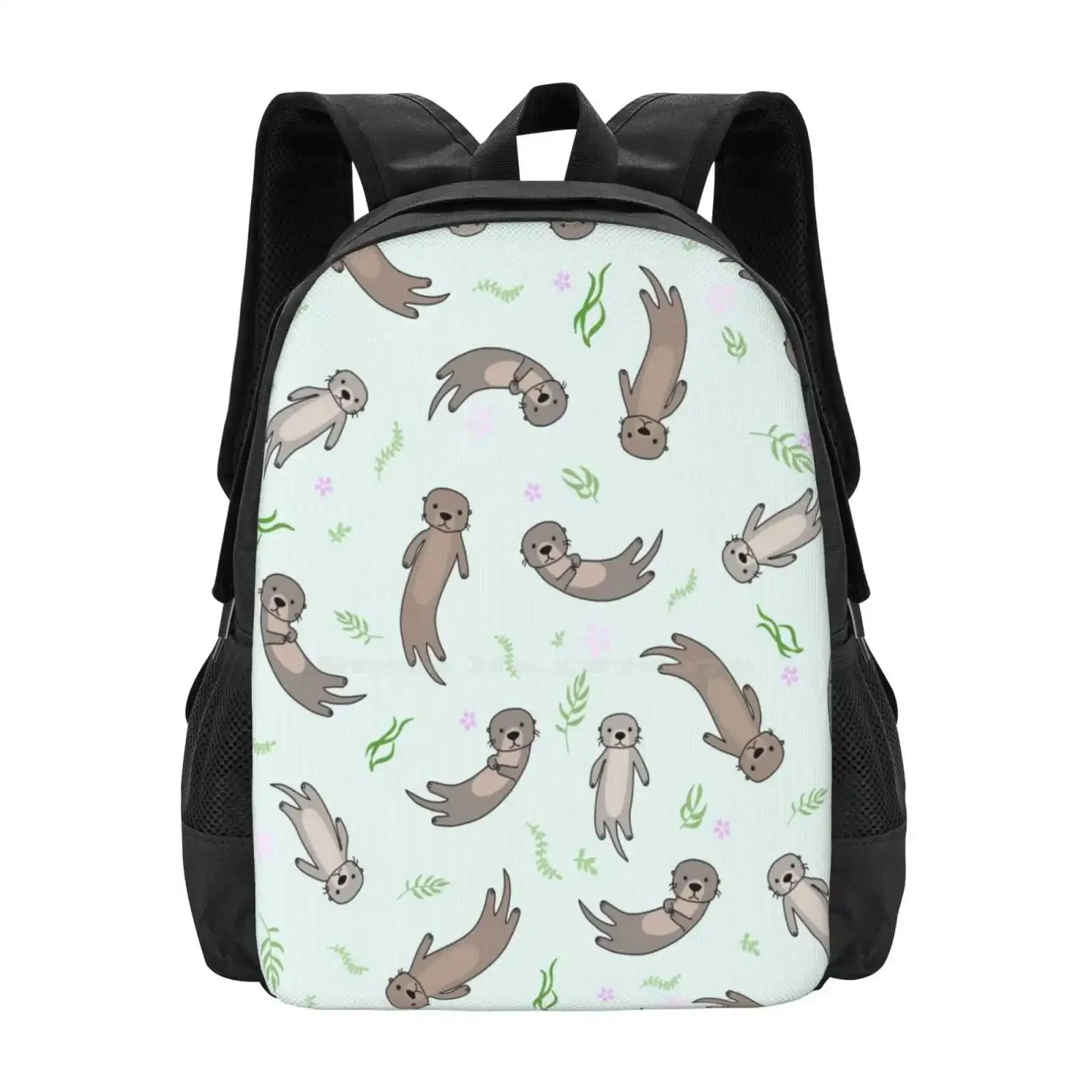 

Cute Kawaii Otter Large Capacity School Backpack Laptop Bags Japan Australia Otter Cute Fall Season Pastel Grey Pink Cat Neko