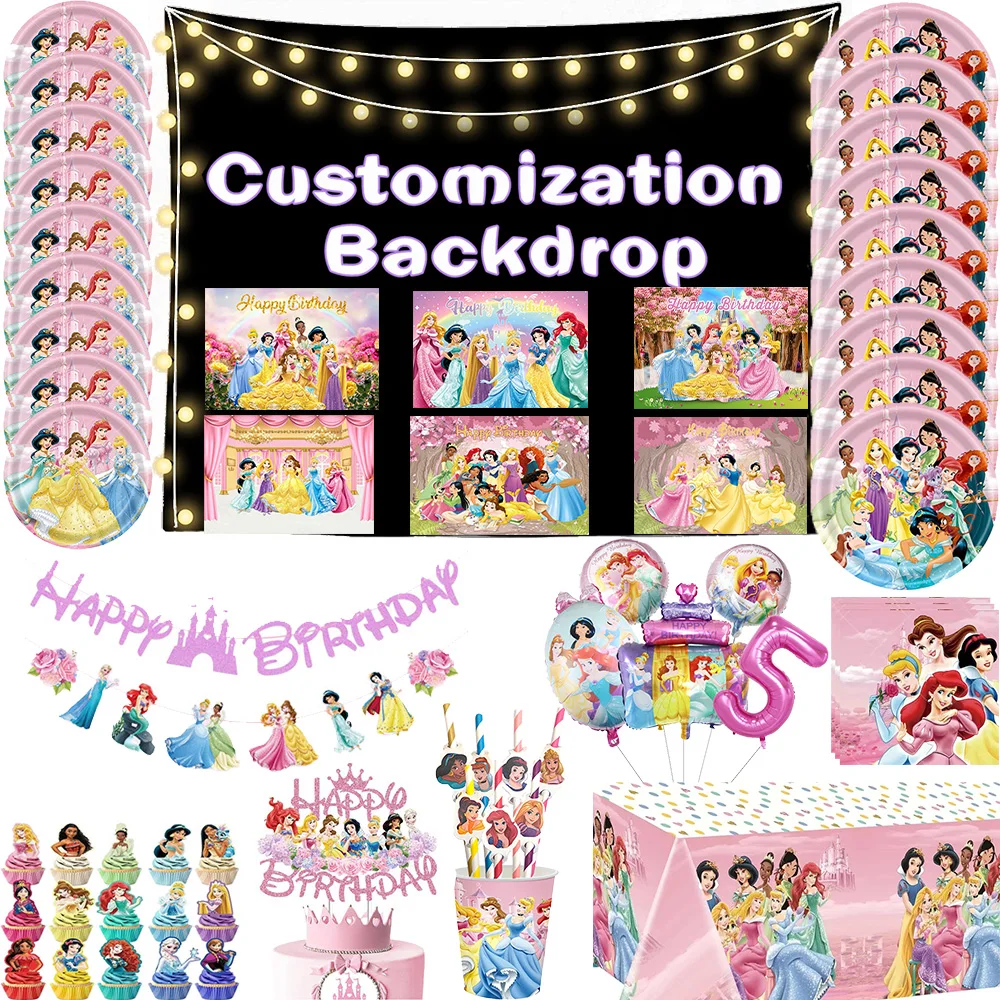 

Disney Princess Birthday Party Decoration Set Personalized Background Cloth Balloon Decoration Girl Birthday Baby Shower Supplie