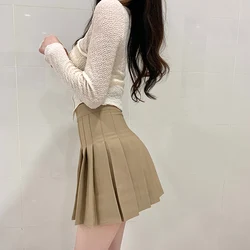 Women Pleated Skirt High Waist 2023 Summer Clothes Female Khaki A-Line Korean Preppy Style Jupes Black Mini Skirts For Girls