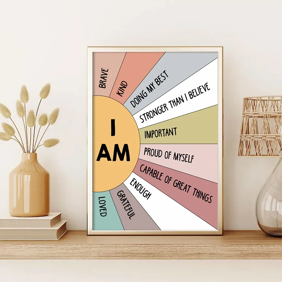 Affiche de Style Boho avec citations d'affirmation positive colorées, soleil éducatif inspirant, décoration de maison pour chambre d'enfant, peinture sur toile