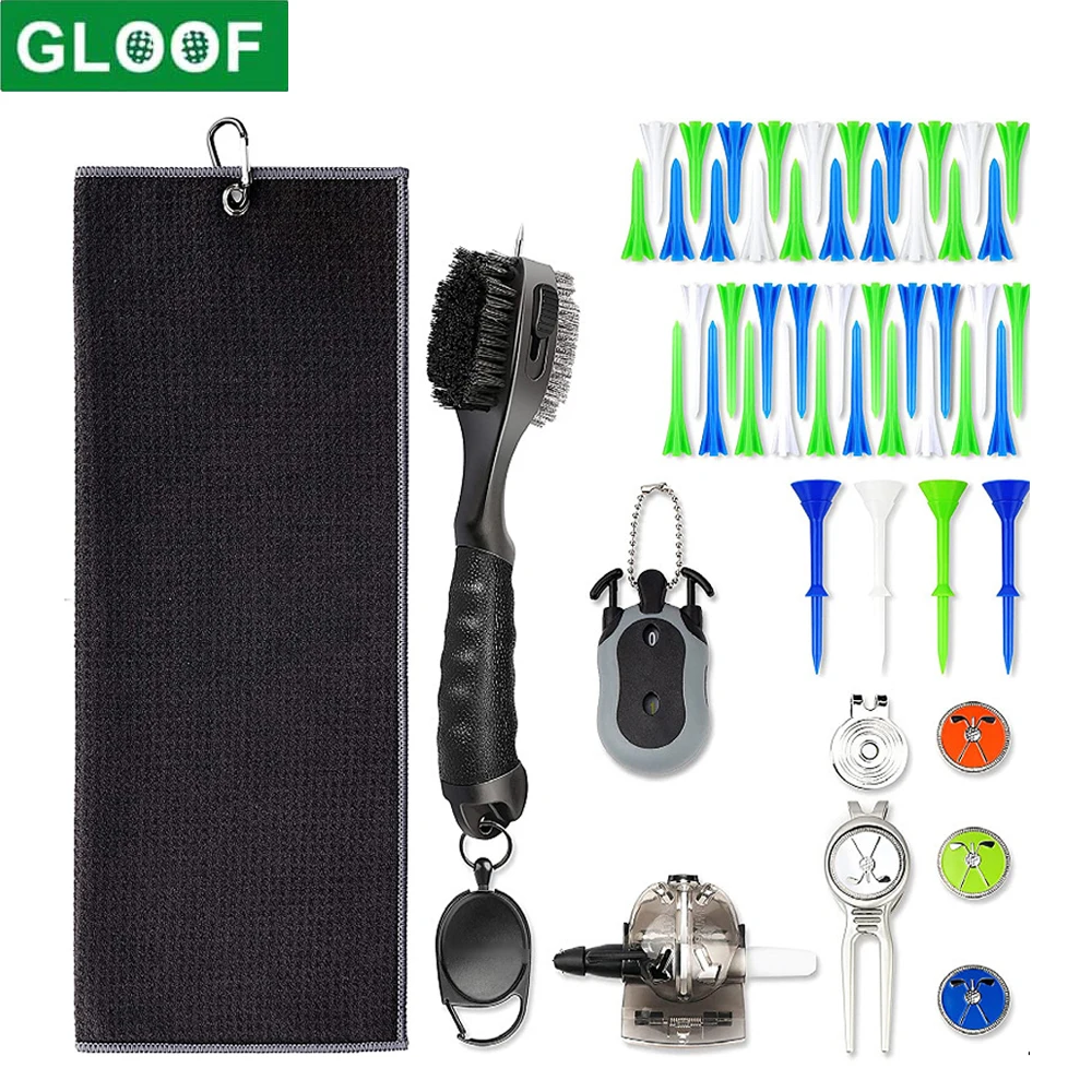 Golf Club Cleaner Tool Set Include Golf Club Brush, Sports Towel, Ball Fork, Ball Pad, Scorer, Golf Tee, Cap Clip, Ball Mark