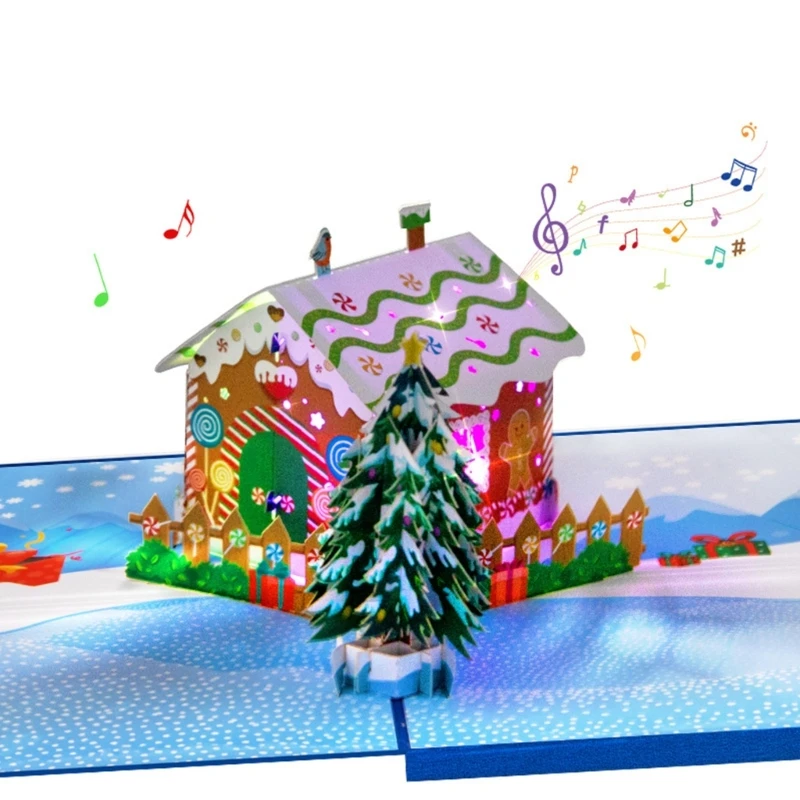 3D Popup Christmas Greeting Card with Light and Music Invitation Postcard Festives Holiday Card for Family and Friend