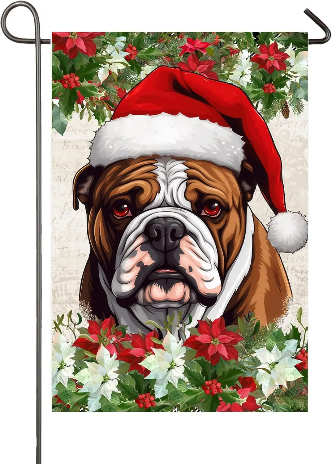 عيد الميلاد الكلب حديقة العلم الإنجليزية البلدغ مع سانتا قبعة ساحة العلم 12x18 بوصة مزدوجة الوجهين لعطلة عيد الميلاد الشتوية الخارجية D HZZ