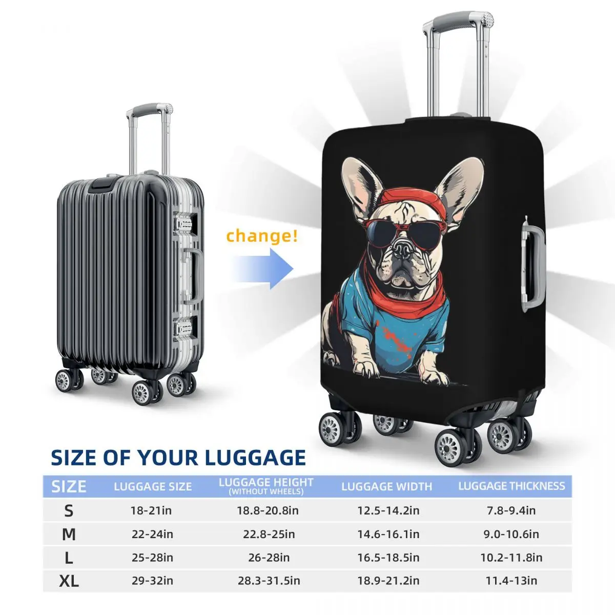 French Bulldog Vibes يرتدي النظارات الشمسية - غطاء حقيبة بتصميم رائع للحماية من أغطية حماية مرنة لرحلة الأمتعة مقاس 18-32 بوصة