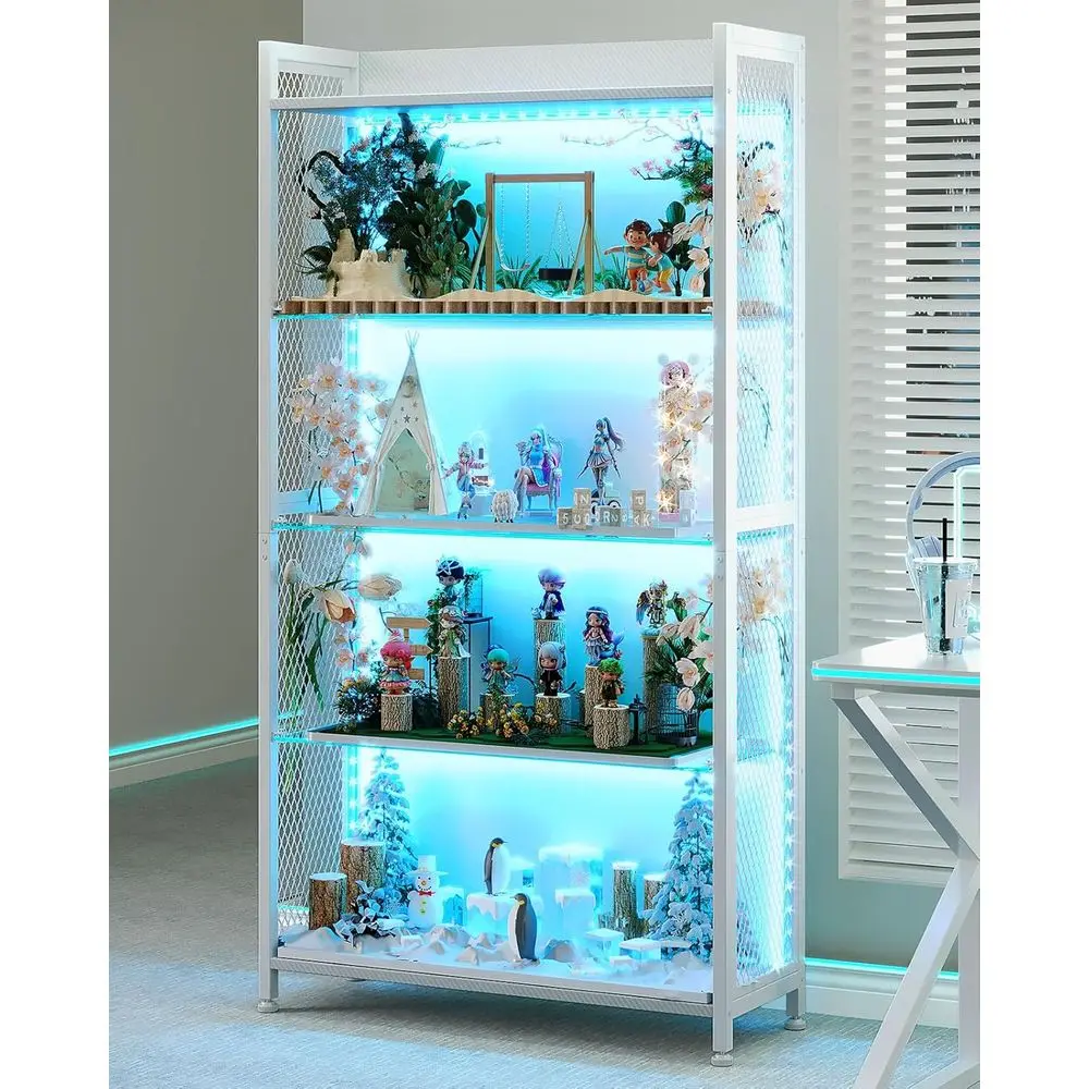 Illuminated Glass Display Cabinet with 4 Shelves for Collectibles and Books