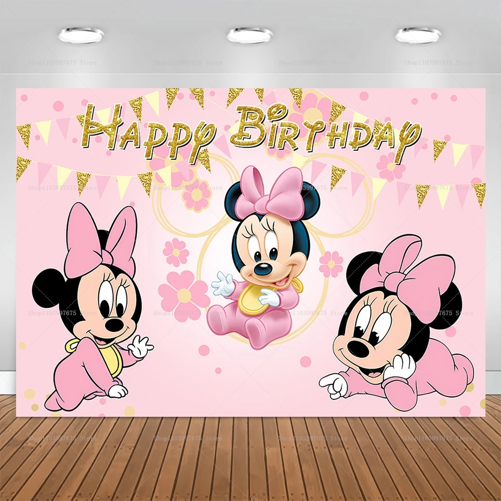 Disney Mickey Minnie Mouse Backdrop Kids Birthday Party Decor Photography Background Newborn Baby Shower Vinyl Printing Banner