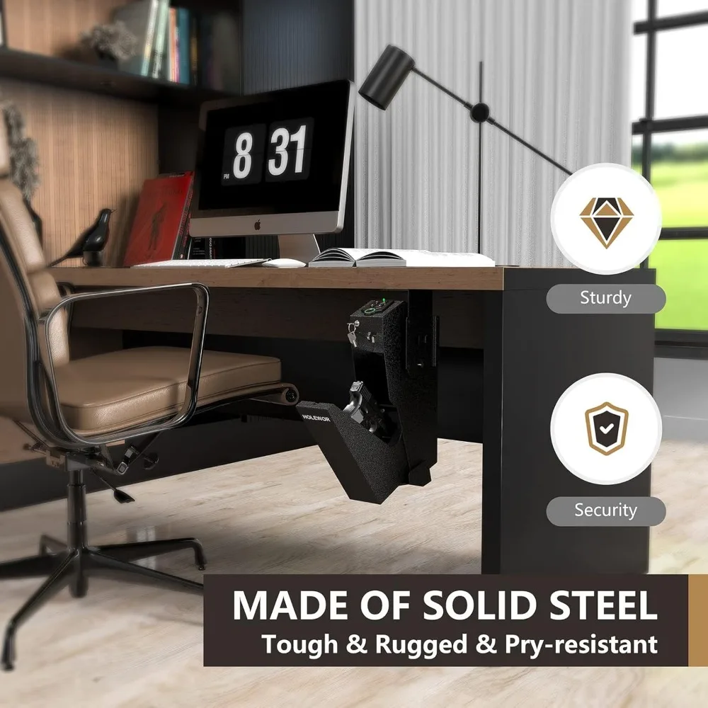 Gun Safe, Biometric Gun Safe for Handgun Drop Down Pistol Safe Mounted Single Handgun Safe with Fingerprint, Passcode, Key Acces