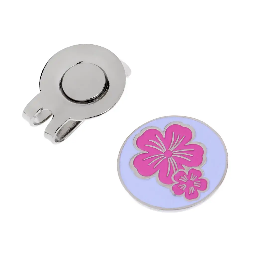 Golf Ball Marker Magnetic Detachable Hat Clip Pink Purple Flower Women Sport Golf Accessory for Cap view 6