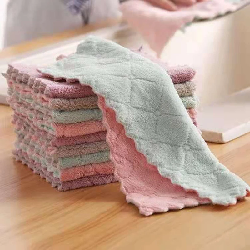 10/20pcs Coral Velvet Kitchen Cleaning Cloth Dish Towel Super Absorbent Fast Drying Dishtowels Nonstick Oil Washable Clean Brush