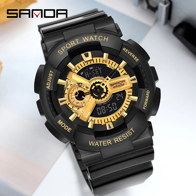 SANDA Trendy Men Watch Women Watch 2023 New Multifunctional Chronograph Dual Display Sports Watches 5ATM Waterproof Reloj Hombre