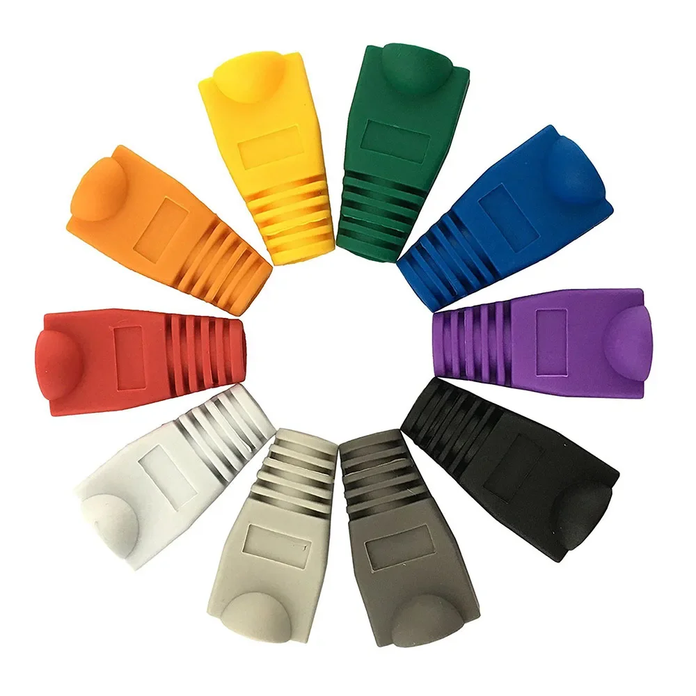 100 Pcs Mixed Color RJ45 Strain Relief Boots CAT5E CAT6 Ethernet Network Cable Plug Cover for Network Connector Protection Use
