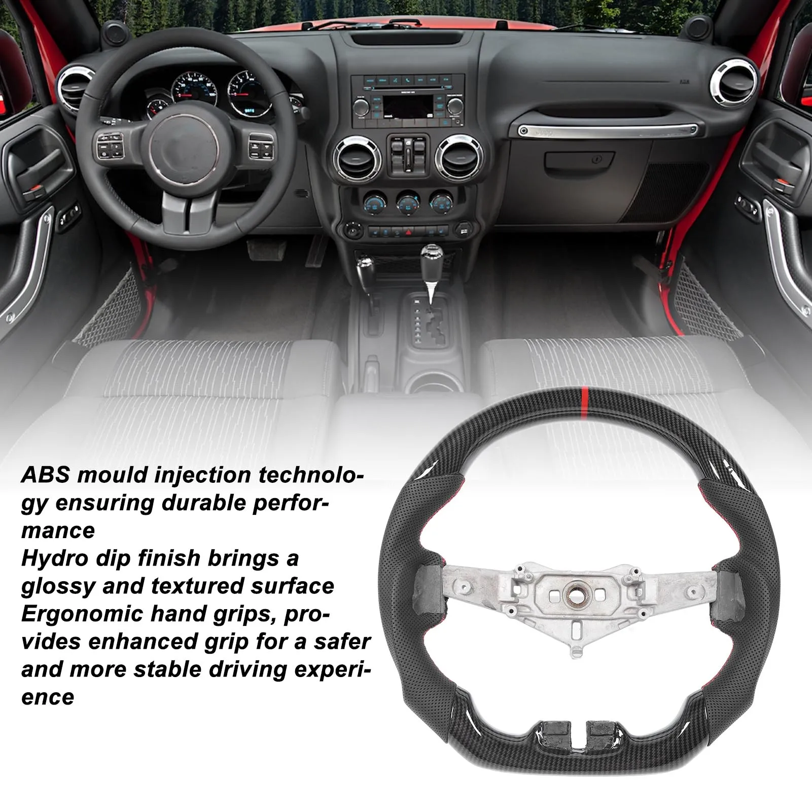 

Hydro Dip Carbon Look Steering Wheel Perforated Leather for JK JKU 2011 to 2017 Carbon Look Steering Wheel