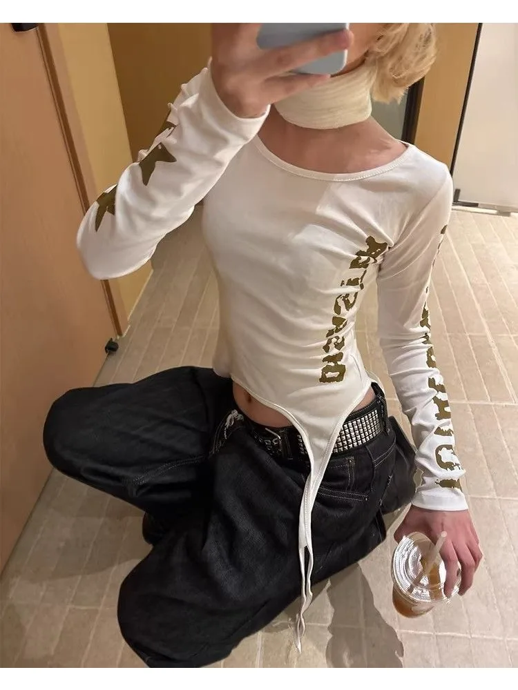 Women's 2026 Summer New Elegant Design Streetwear Printed Spicy Girl Letter Tight Long Sleeve Tee Y2K Hot Girl Going Out Top view 6