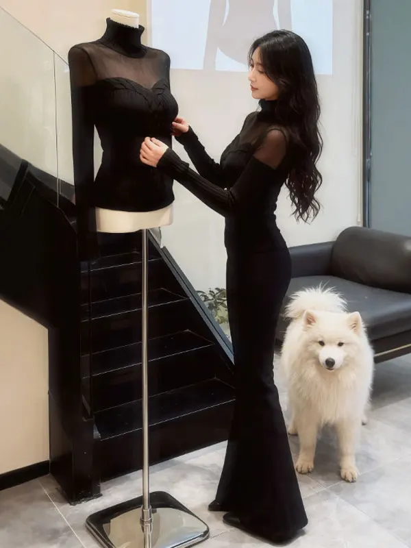 

Корейский вязаный топ с высоким воротником, облегающий, из хлопка, для повседневной носки, зимний, модный, женский трикотаж