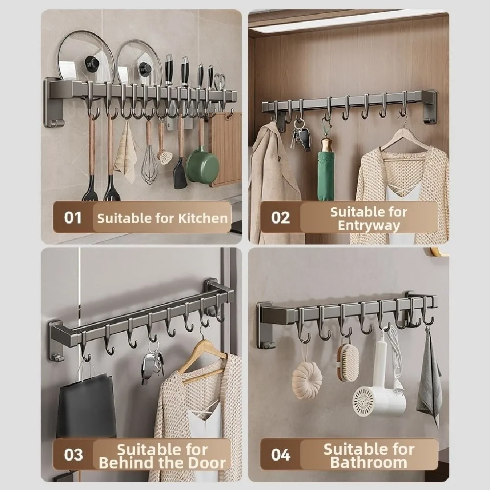 Aluminum Kitchen Organizer Hook Wall Mounted Non Punching Pot Lid Rack Movable Hook Space Saving Kitchen Utensil Organizer