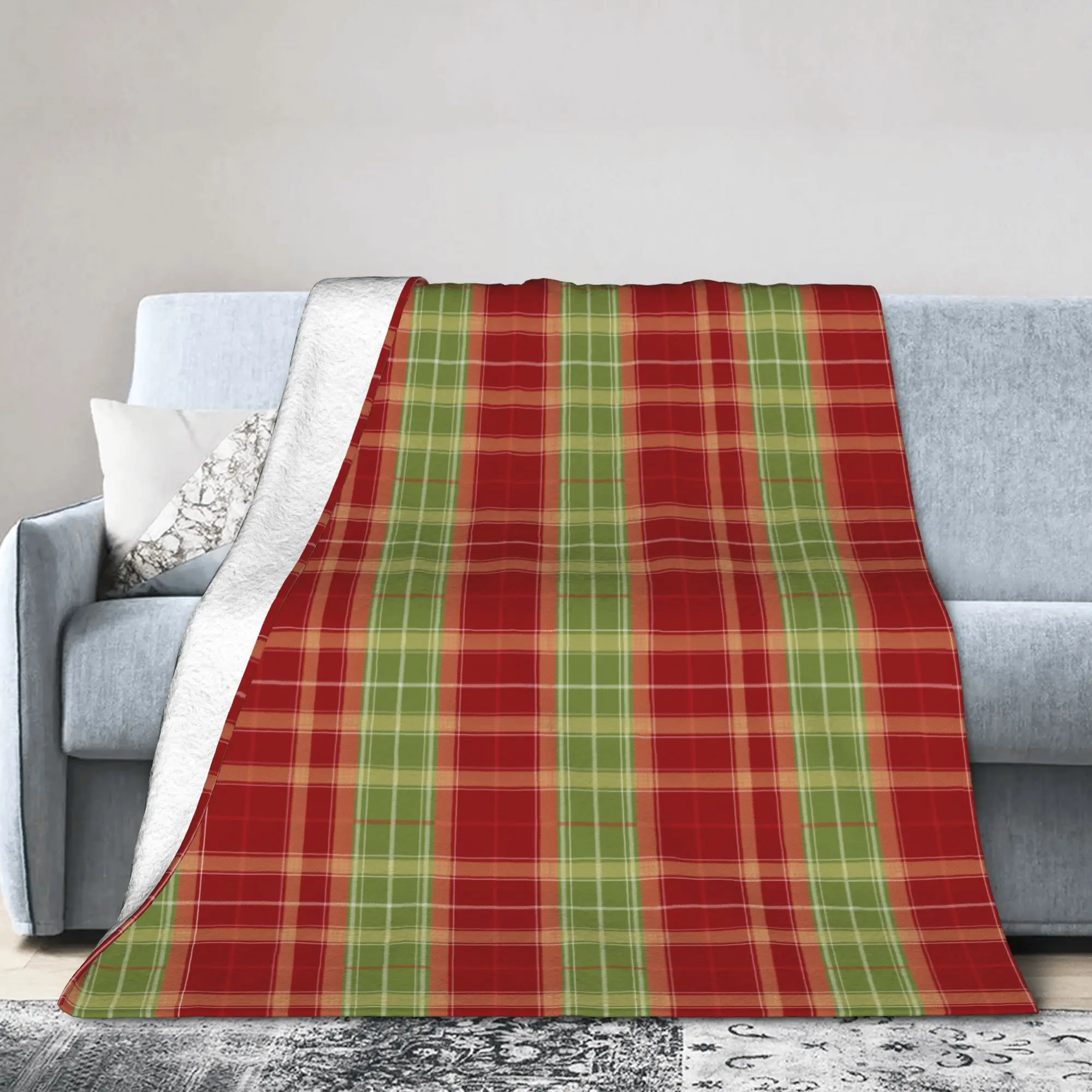 Christmas Red Green Check Tartan Plaid  Blanket Coral Fleece Plush Print  Soft Throw Blanket for Sofa Bedroom Bedspread
