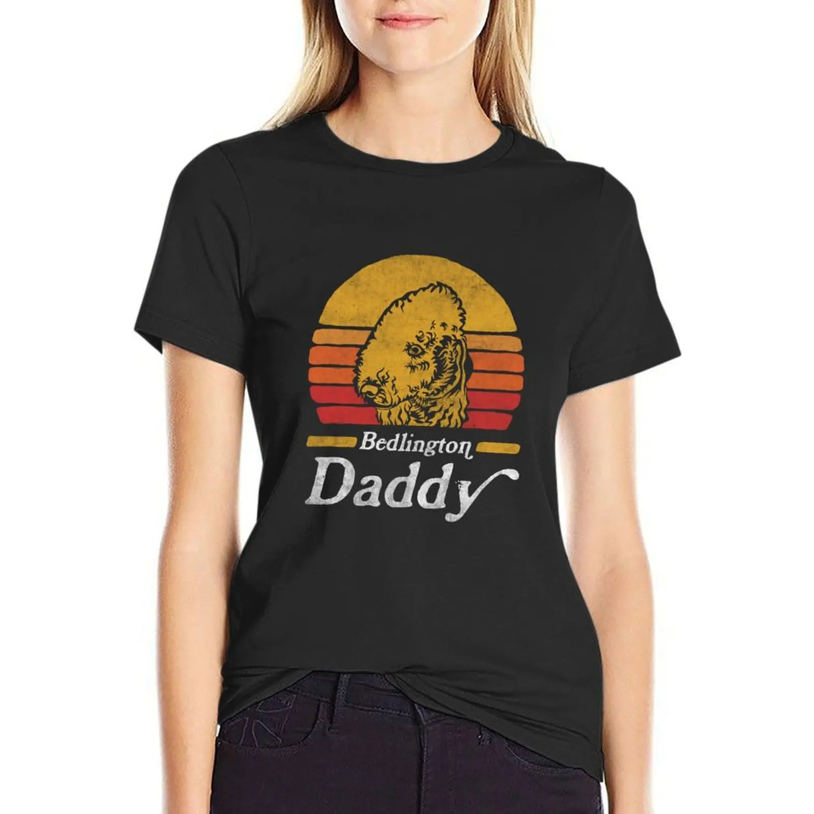 

Retro Vintage Bedlington Terrier Daddy T-Shirt lady clothes female animal prinfor summer top funny t shirts for Women