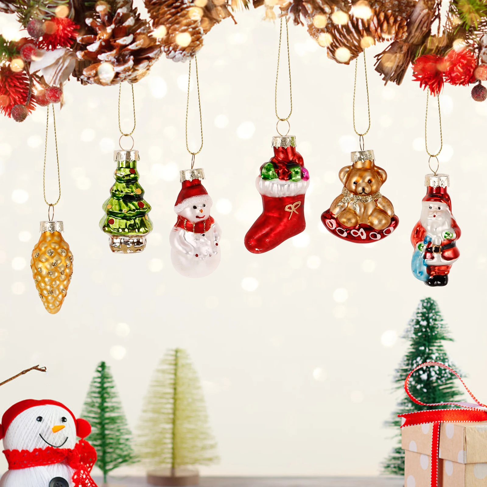 

6Pcs Festive Christmas Tree Ornaments Reusable Xmas Hanging Decor for Home Office Mall Holiday Party Decoration