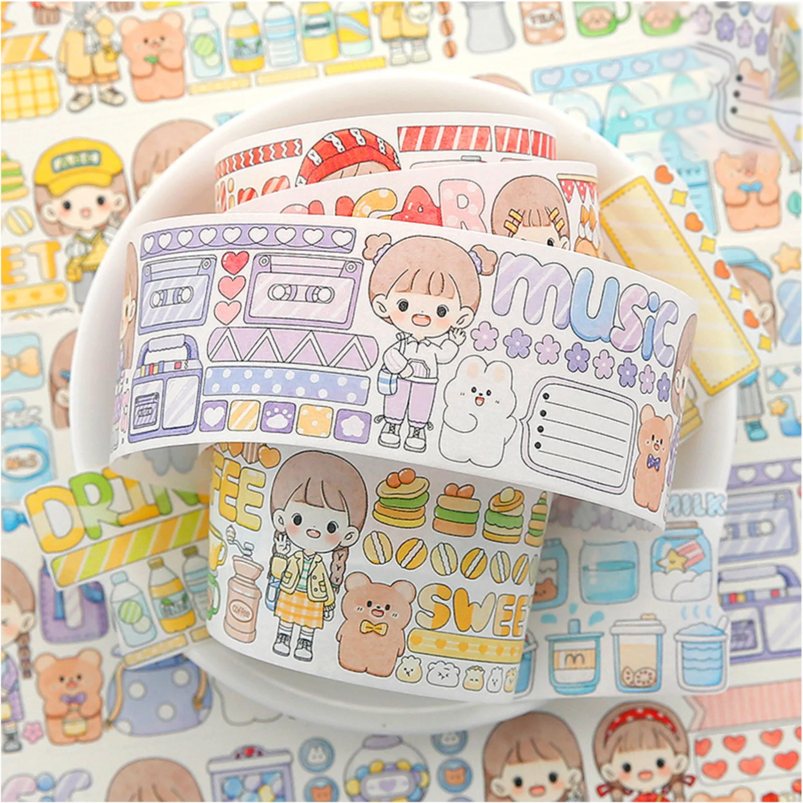 Cute Cartoon Girl Decorative Adhesive tapes Sweet jamparty Diary WashiTape Scrapbooking DIY Paper Scrapbooking Stickers