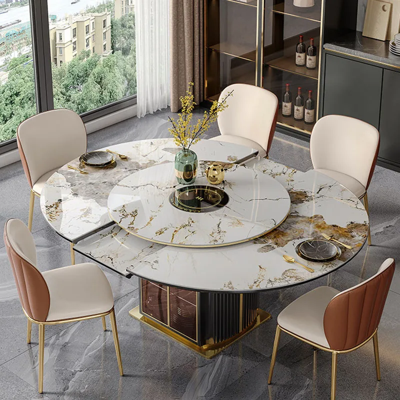 Mesa de Jantar de Luxo Extensível, Mesa Redonda para Cozinha, Restaurante e Café, Cadeiras de Designer, Mesas de Jantar, Móveis para Casa