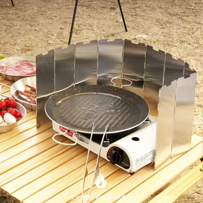 Foldable Gas Stove Windshield, Outdoor Camping Cooking Burner, Windproof Screen,Aluminium Wind Shield Deflector, Picnic Furnance